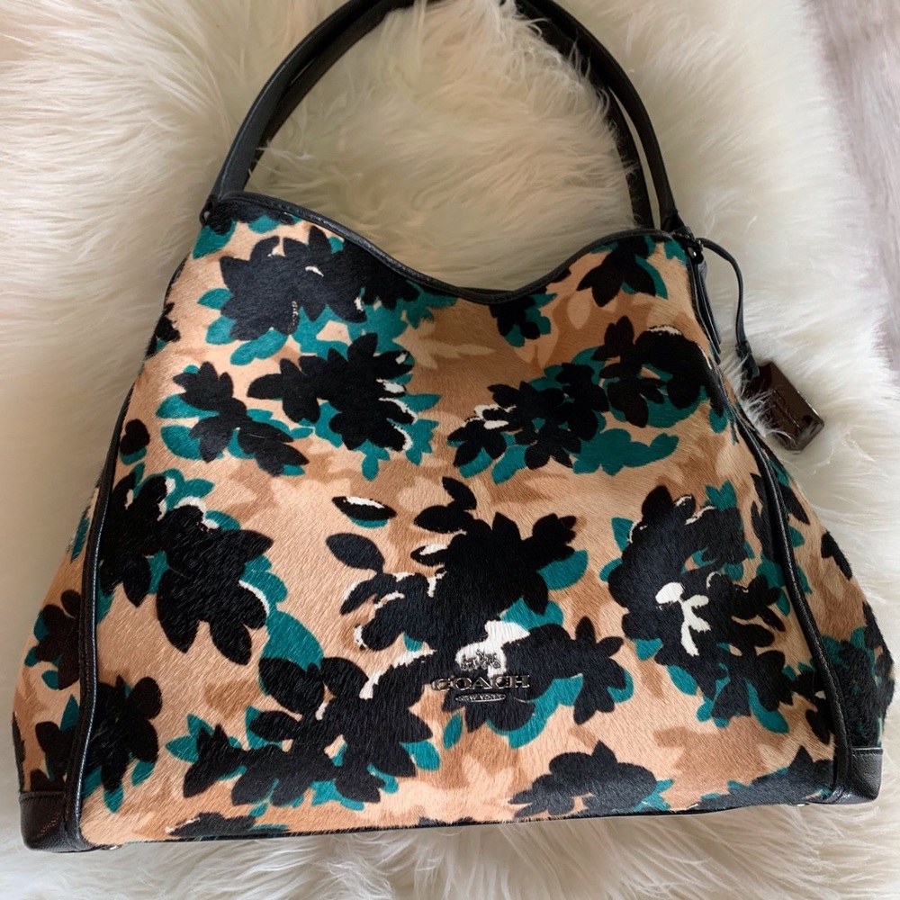 Coach Print Mohair Edie Shoulder Bag